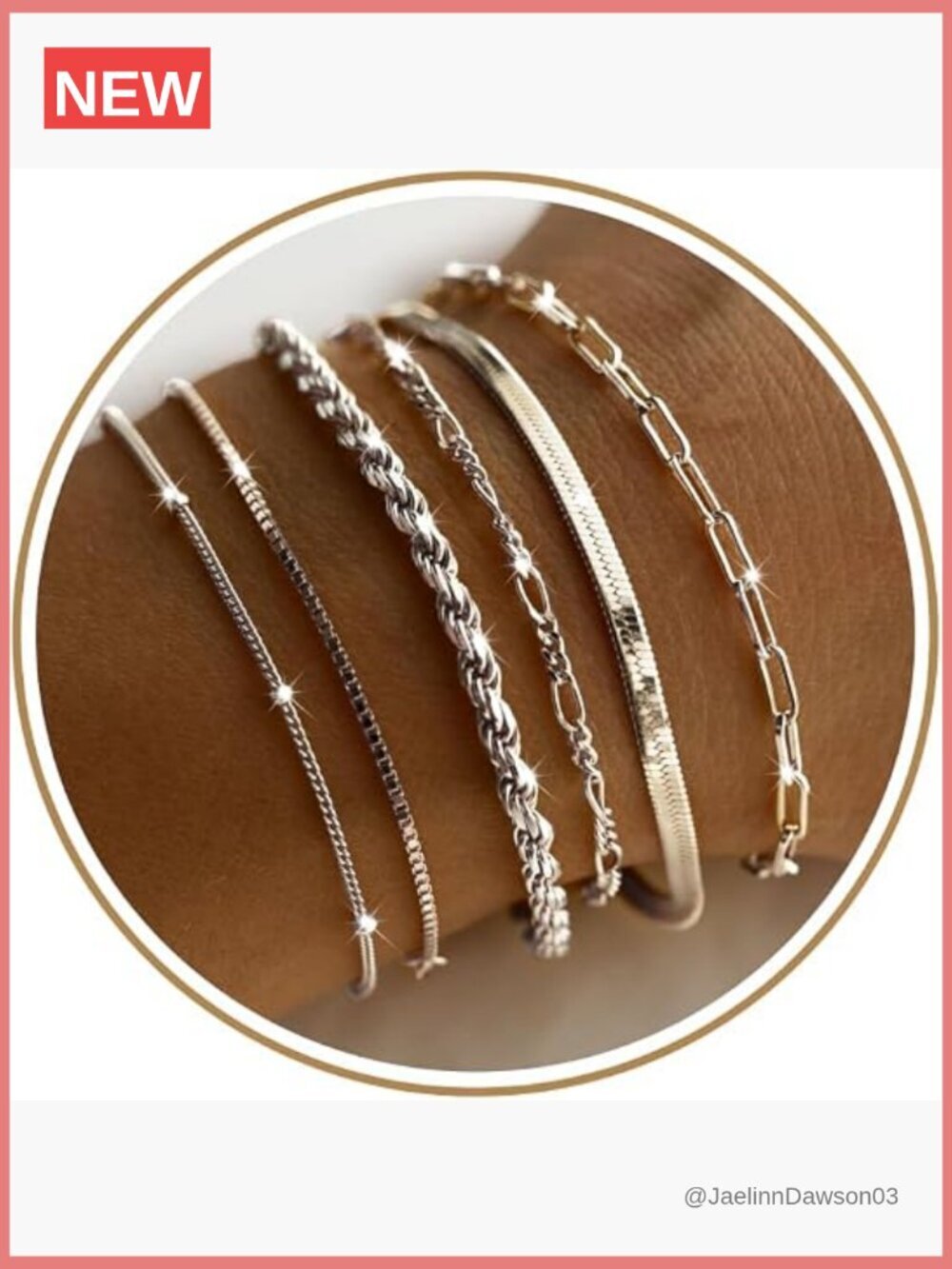 6-Piece Sterling Silver Plated Bracelet Set Link Chain Bracelets for Women
